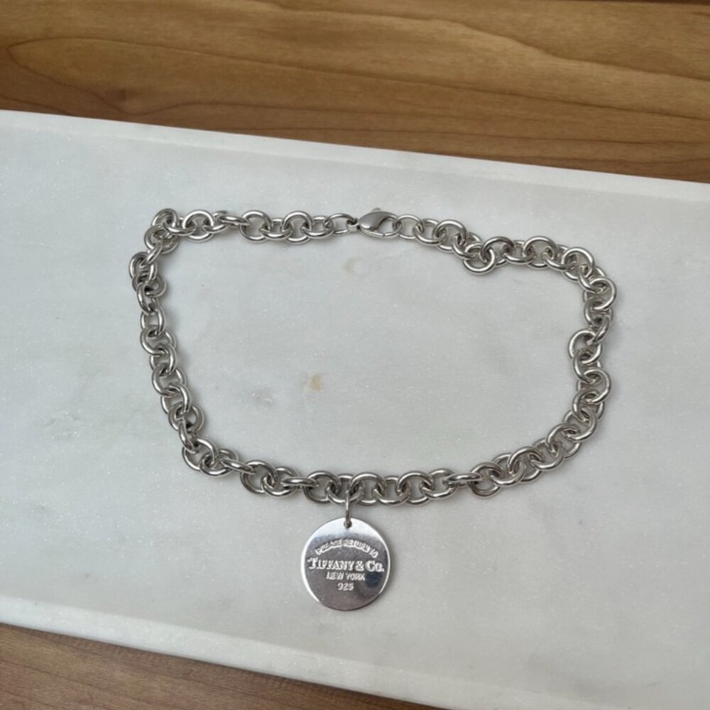 16” Return To Tiffany & Co Circle Round Tag Necklace in Sterling Silver 925